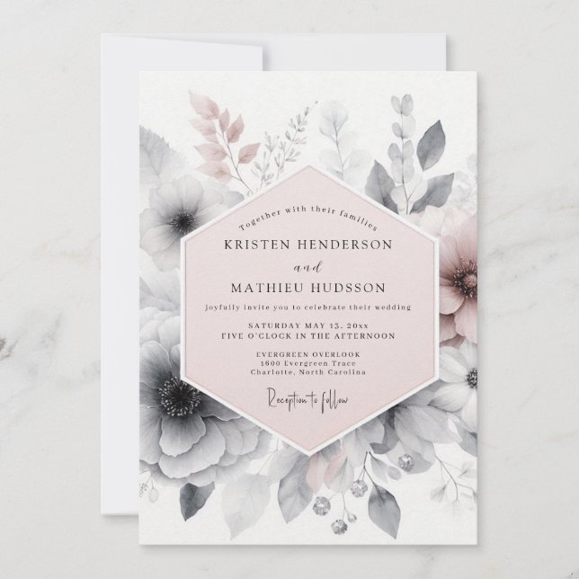 Convites Casamento Romântico Atmosférico Rosa Bege (Frente)