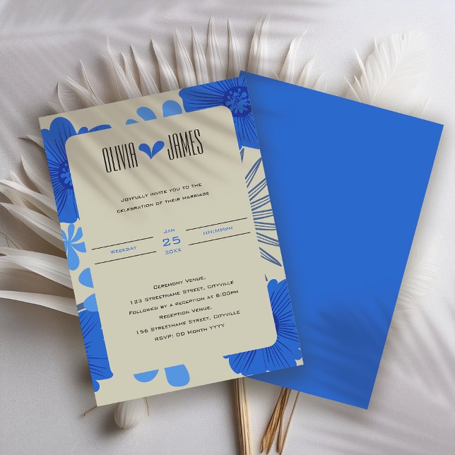 Convites Casamento Romântico Azul Floral (Criador carregado)