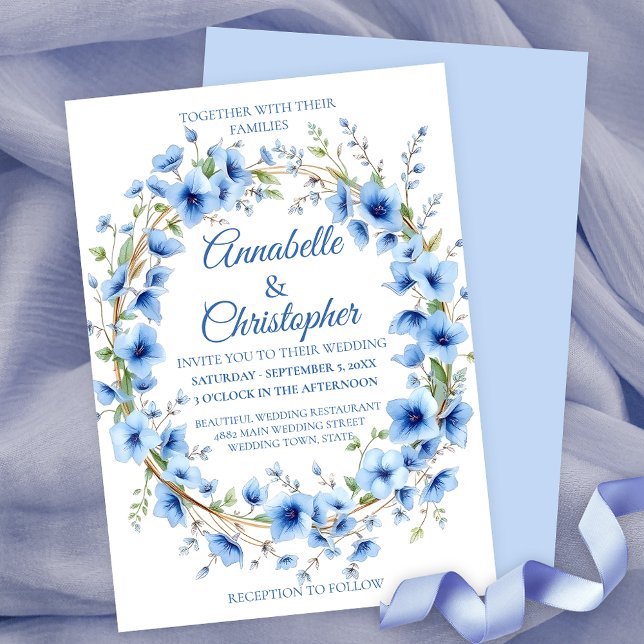 Convites Casamento Romântico Azul Floral Vermelhos Elegante (Criador carregado)