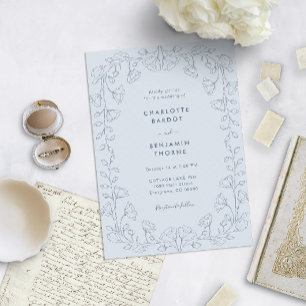 Convites Casamento Romântico Azul Poento