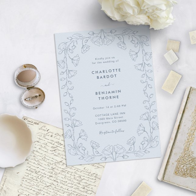 Convites Casamento Romântico Azul Poento (Criador carregado)