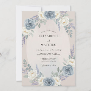 Convites Casamento Romântico Azul Sereno Empoeirado