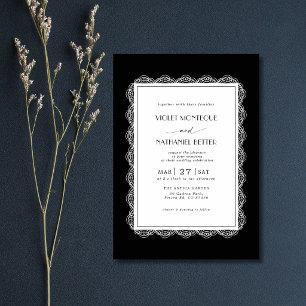 Convites Casamento Romântico Black & White Lace Old Money