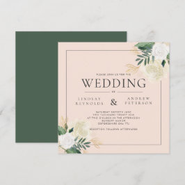 Convites Casamento Romântico Blush & Green Glitter Square