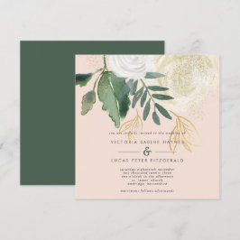 Convites Casamento Romântico Blush & Green Square