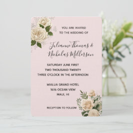 Convites Casamento Romântico Blush Pink Ivory Floral