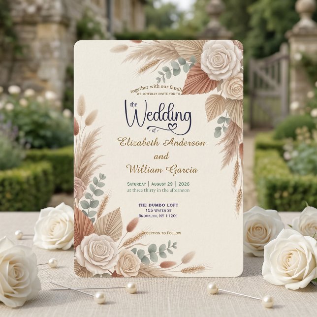 Convites Casamento Romântico Boho Chic em Terracota (Criador carregado)