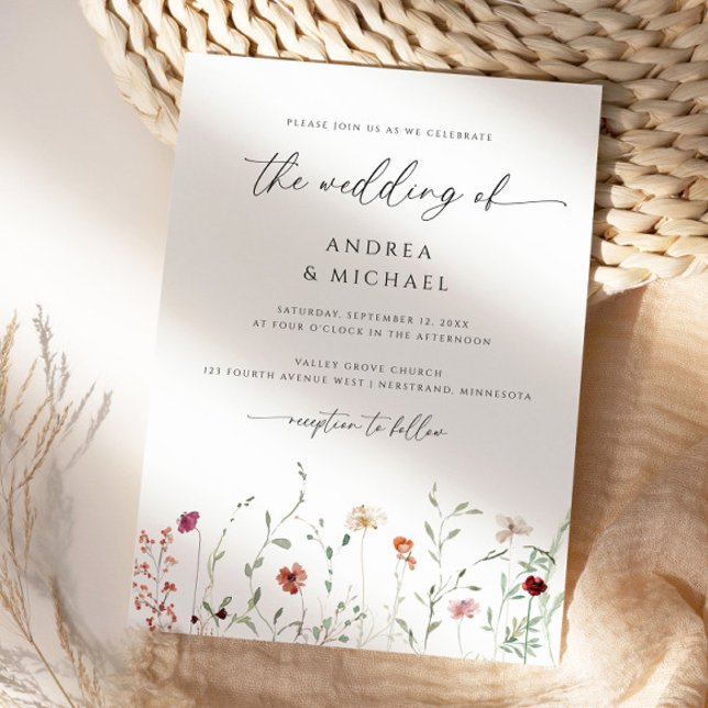 Convites Casamento Romântico Boho com Flores Silvestres Del (Delicate Wildflowers Wedding Invitations - Boho Elegant Wedding Invites)