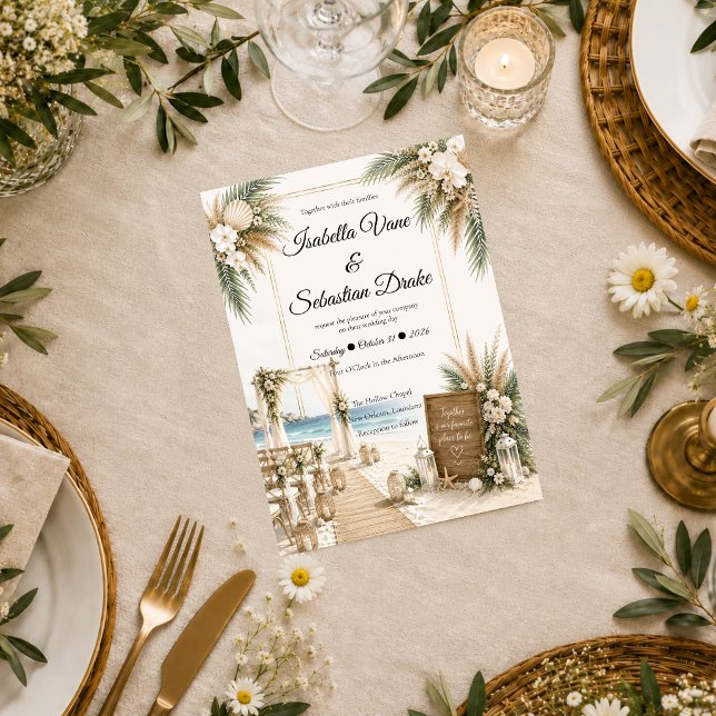 Convites Casamento Romântico Boho de Elegância Costeira (Criador carregado)