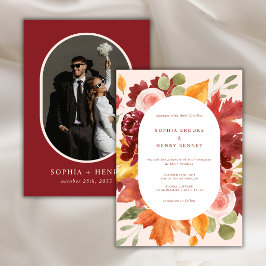 Convites Casamento Romântico Boho Floral Burgundy Foto