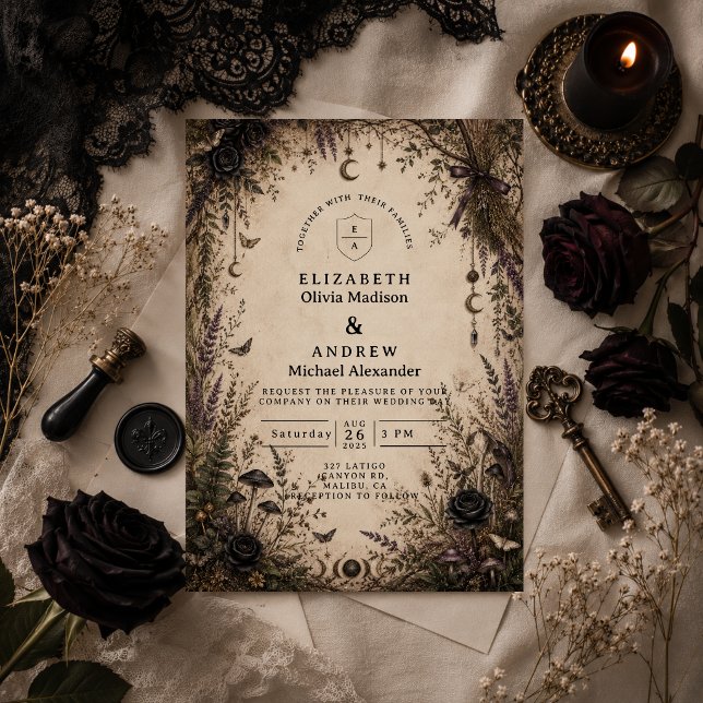 Convites Casamento Romântico Boho Góthico (Criador carregado)
