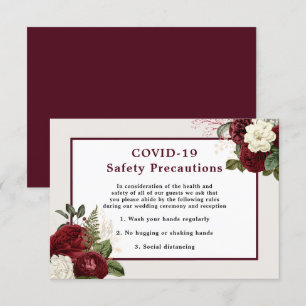 Convites Casamento Romântico Borgonha Floral COVID-19 Segu