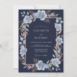 Convites Casamento Romântico Botânico Azul Claro