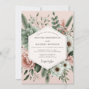 Convites Casamento Romântico Botânico Blush