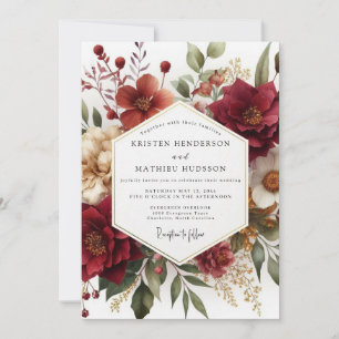 Convites Casamento Romântico Botânico Borgonha