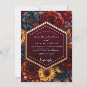 Convites Casamento Romântico Botânico Borgonha
