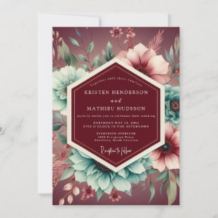 Convites Casamento Romântico Botânico Borgonha