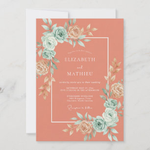 Convites Casamento Romântico Botânico Coral
