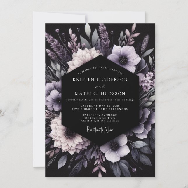 Convites Casamento Romântico Botânico de Lavanda (Frente)