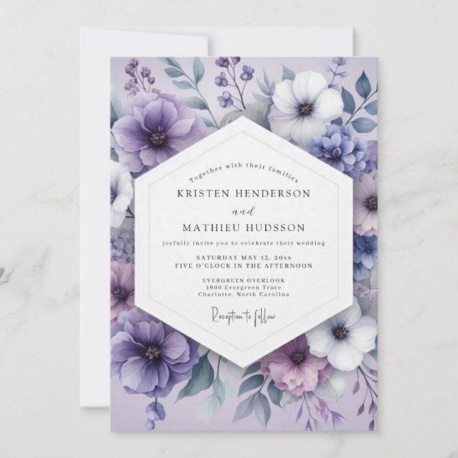 Convites Casamento Romântico Botânico de Lavanda (Frente)