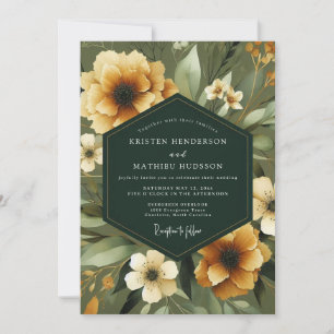 Convites Casamento Romântico Botânico Floral Âmbar