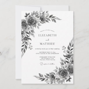 Convites Casamento Romântico Botânico Floral Cinza