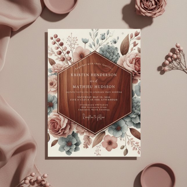 Convites Casamento Romântico Botânico Rosa Malva (Criador carregado)