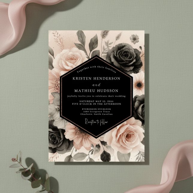 Convites Casamento Romântico Botânico Rosado (Criador carregado)