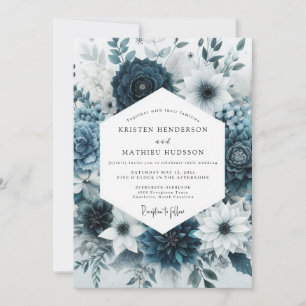 Convites Casamento Romântico Botânico Teal Bloom