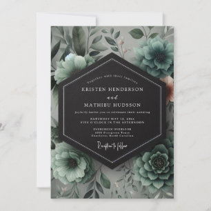 Convites Casamento Romântico Botânico Verde-Azul