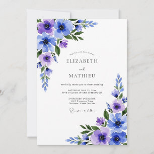 Convites Casamento Romântico Botânico Violeta Azul
