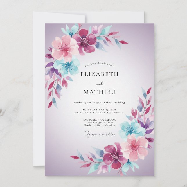 Convites Casamento Romântico Brilhante Lavanda (Frente)