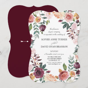 Convites Casamento Romântico Burgundy Blush Ivory Frame