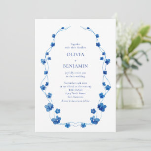 Convites Casamento Romântico Clássico Floral Azul