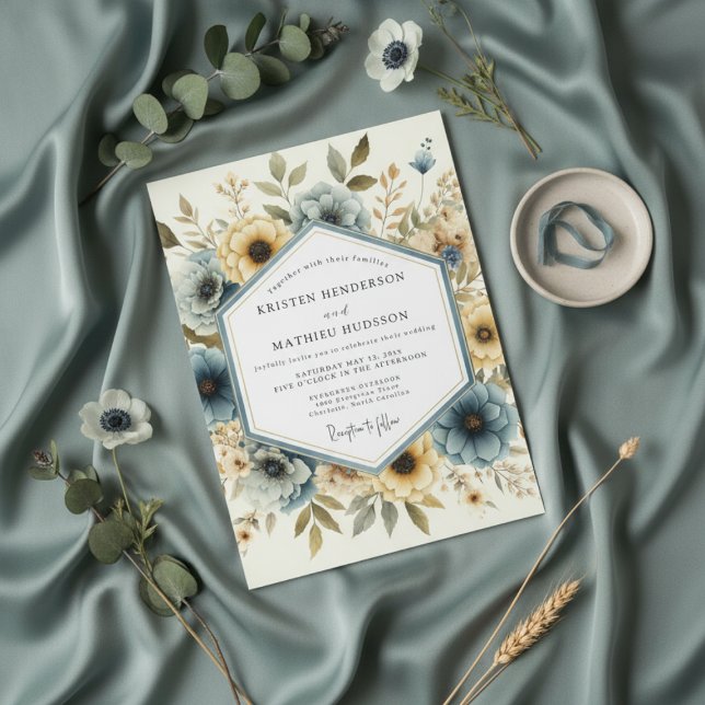 Convites Casamento Romântico com Anêmona Azul Empoeirada (Criador carregado)