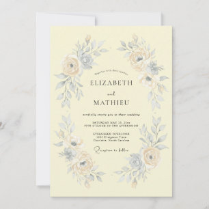 Convites Casamento Romântico com Aquarela Amarela Pálida