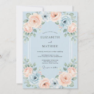 Convites Casamento Romântico com Aquarela Azul Claro