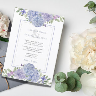 Convites Casamento Romântico com Aquarela de Hortênsias Azu