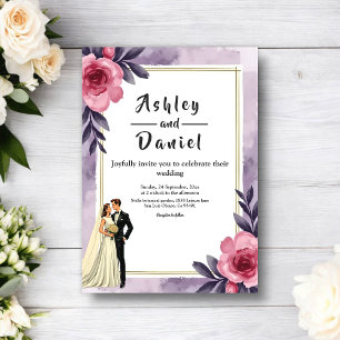 Convites Casamento Romântico com Aquarela Floral de Noiva e