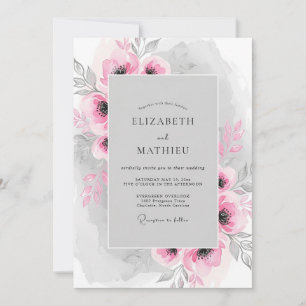 Convites Casamento Romântico com Aquarela Floral Rosa