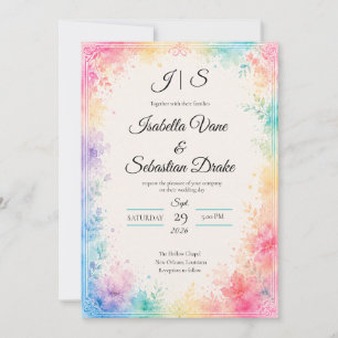 Convites Casamento Romântico com Aquarela Pastel Caprichosa