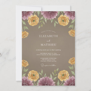 Convites Casamento Romântico com Arco Floral Amarelo Malva