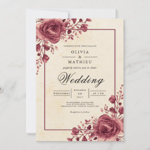Convites Casamento Romântico com Arco Floral de Frutas Verm