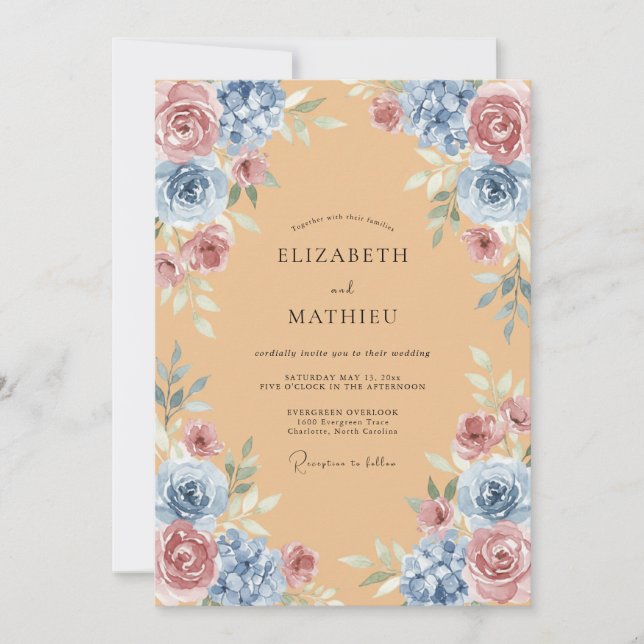 Convites Casamento Romântico com Arco Floral de Pêssego (Frente)