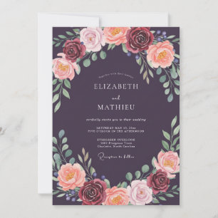 Convites Casamento Romântico com Arco Floral Roxo Intenso