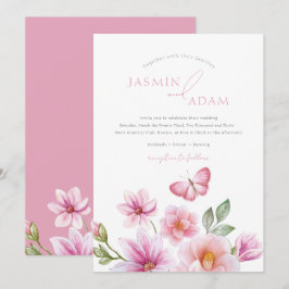 Convites Casamento Romântico com Borboleta Floral Rosa