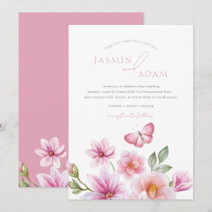 Convites Casamento Romântico com Borboleta Floral Rosa