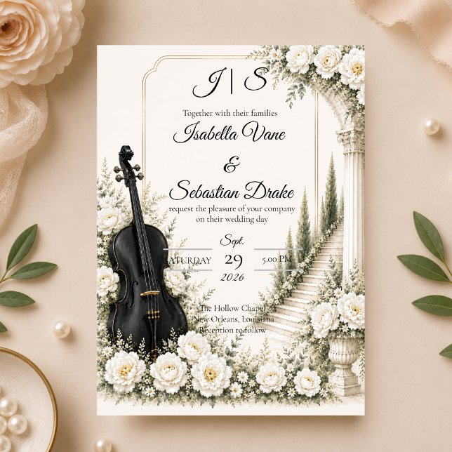 Convites Casamento Romântico com Cello de Marfim Elegante (Criador carregado)