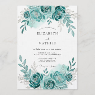 Convites Casamento Romântico com Flor de Aguarela Azul