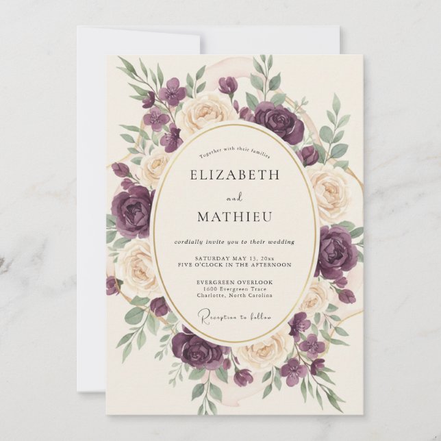 Convites Casamento Romântico com Flor de Ameixa (Frente)